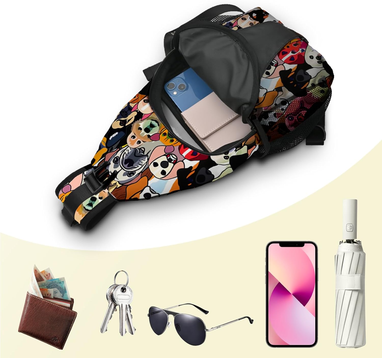 Yrebyou Colorful Dog Sling Bag Travel Crossbody Backpack Shoulder Daypack Hiking chest Pack for Women Lightweight Waterproof Adjustable Outdoor Workout - Image 6