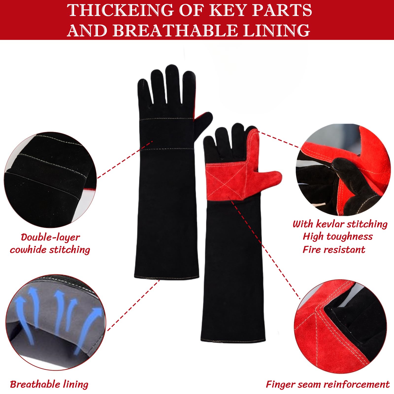 BLIRITEL Gants de soudeur à manches longues résistants à la chaleur en cuir résistant au feu pour Mig, Tig, Stick, forge, barbecue, cheminée, gants résistants aux morsures - Cadeaux pour hommes, papa