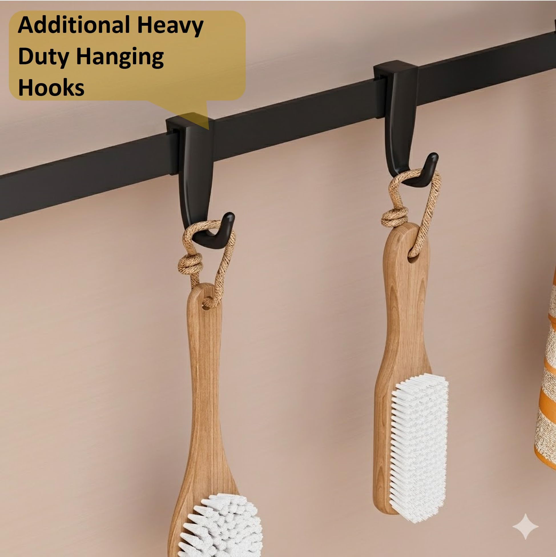 Soporte para escoba montado en la pared con estante, organizador de herramientas de limpieza de metal resistente, estante de almacenamiento al vacío con ganchos para cocina, baño, lavadero