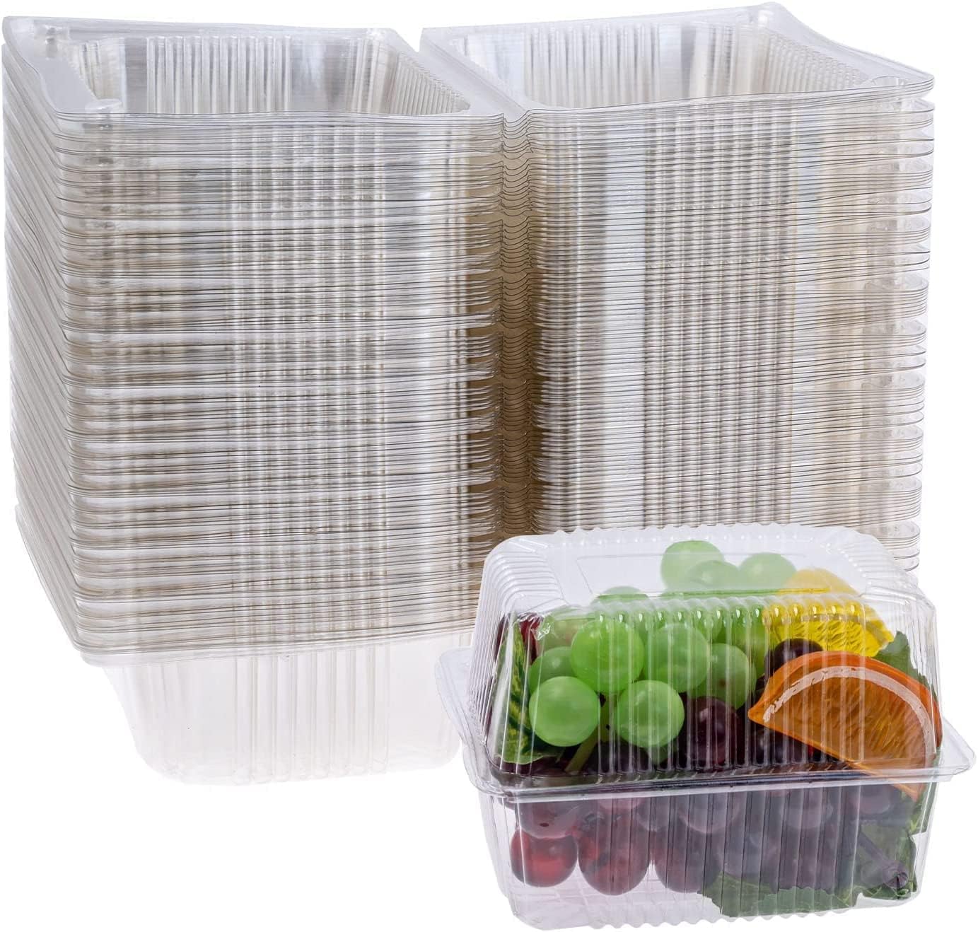 100Pack Clear Plastic Square Hinged Food Container, Sturdy Disposable