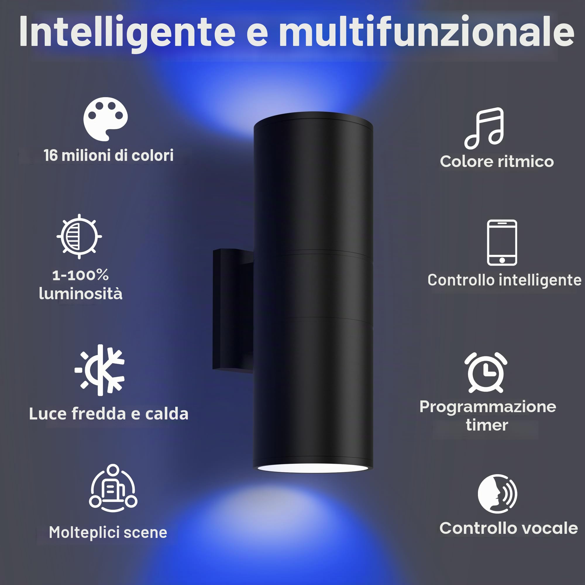 Applique da Esterno Smart LED RGBW 16 Milioni Colori, Lampada da Parete IP65 con Telecomando & App, Bianco Caldo/Freddo 2700K-6500K Dimmerabile, Luce Esterno a Muro Up&Down da Giardino