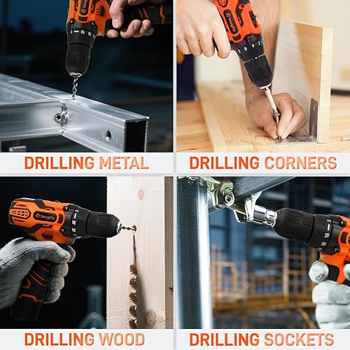 Miniatura 6 de YOUGFIN - Kit de herramientas con taladro de 12 V, juego de herramientas para el hogar con taladro inalámbrico para hombres, caja de herramientas de