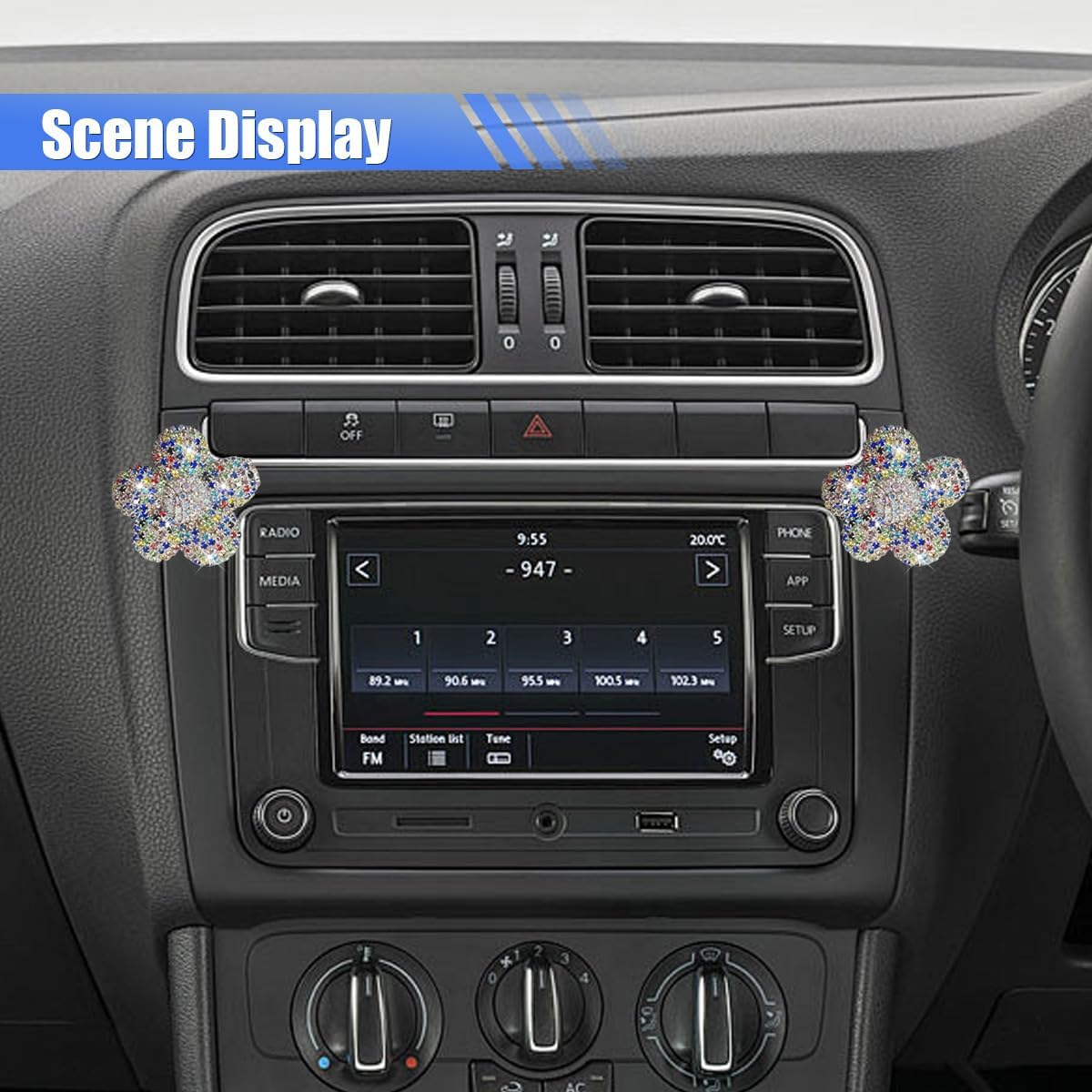 Craedli 2PCS Bling Flowers Car Dashboard Ornaments, Cute Rhinestones Automotive Decoration for Women, Universal Aesthetic Vehicle Interior Accessories for SUV, Sedan, Truck, Home (Colorful) image 3