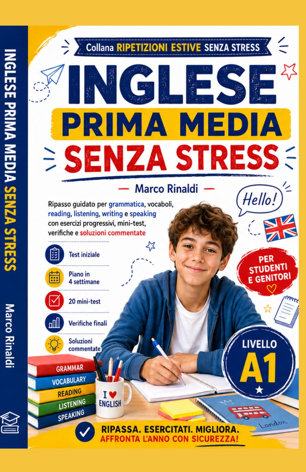 Inglese Prima Media Senza Stress: Ripasso guidato per grammatica, vocaboli, reading, listening, writing e speaking con esercizi progressivi, mini-test, verifiche e soluzioni commentate