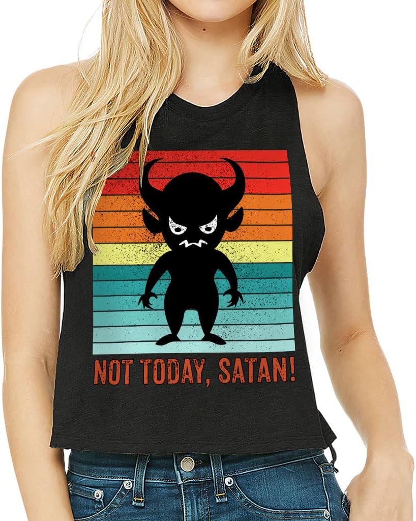 Satan Racerback Cropped Tank - Not Today Women's Tank - Colorful Tank Top - Black, L