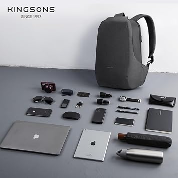 Kingsons Anti-Theft Laptop Backpack-TSA Lock Travel Slim Backpack with USB Charging,Waterproof Polyester Fits 15.6 Inch Laptop for Men Business Office Commuting Hiking Work Black