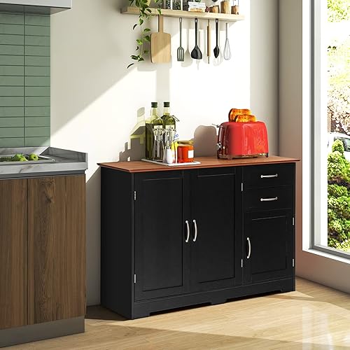 Miniatura 2 de Giantex Credenza - Organizador de muebles de cocina comedor armario de entrada con armario de 2 puertas y 2 cajones negro y natural