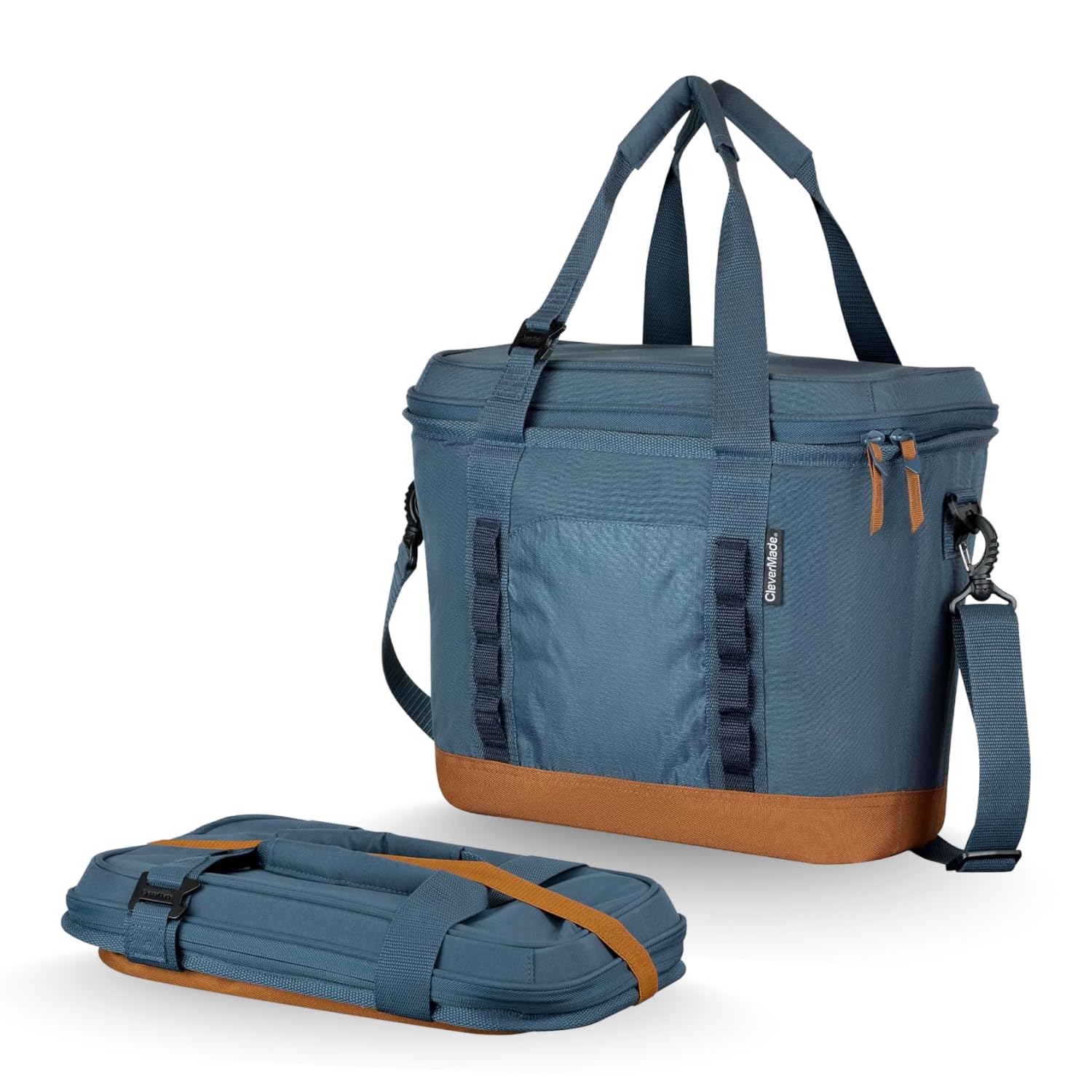 CleverMade Pacifica Collapsible Insulated Cooler – 30 Can / 21 Qt Leakproof Soft Cooler for Beach, Travel, Car – Shoulder Strap, Bottle Opener – Ocean