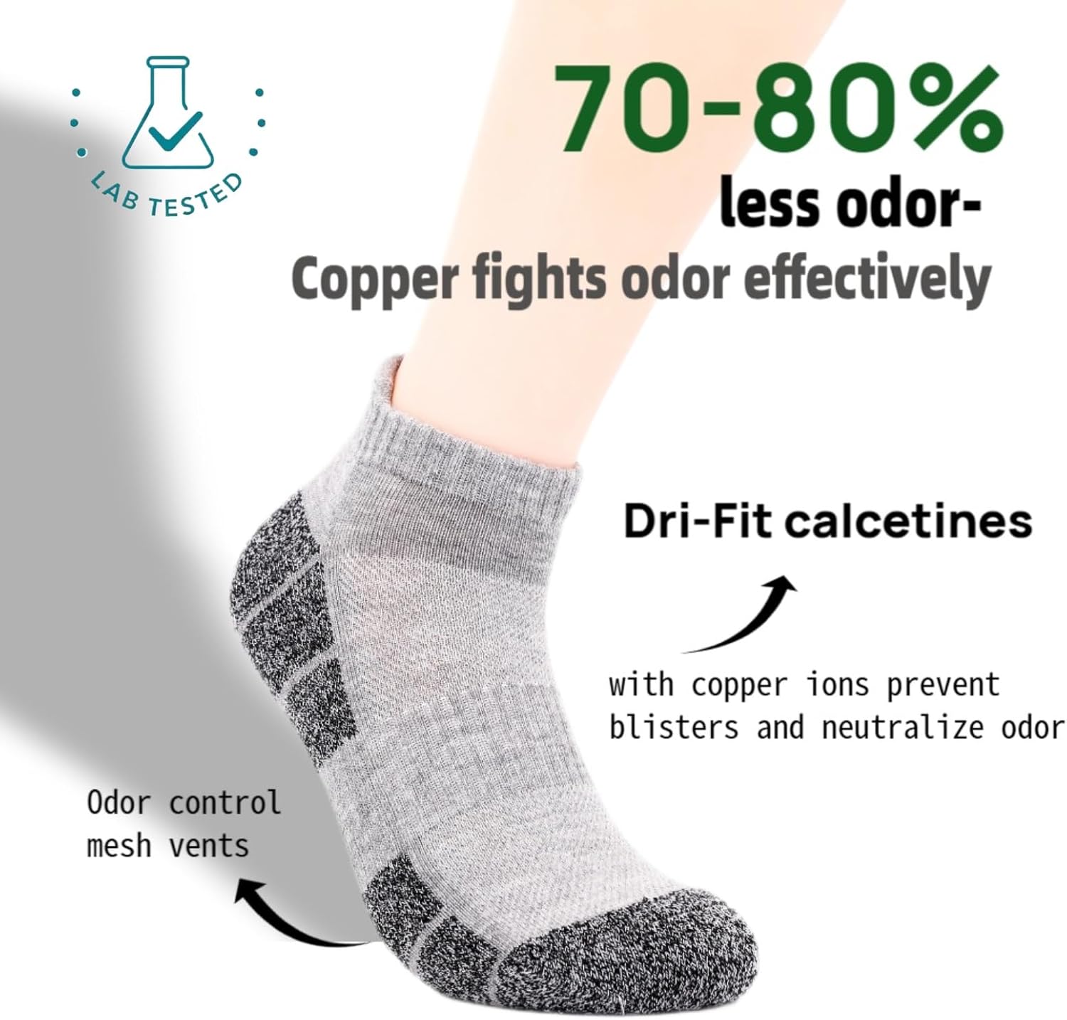 Kodal Copper Infused Compression Socks Men Women - Moisture Wicking Odor Free Cushioned Running Socks (6-Pairs) - Image 6
