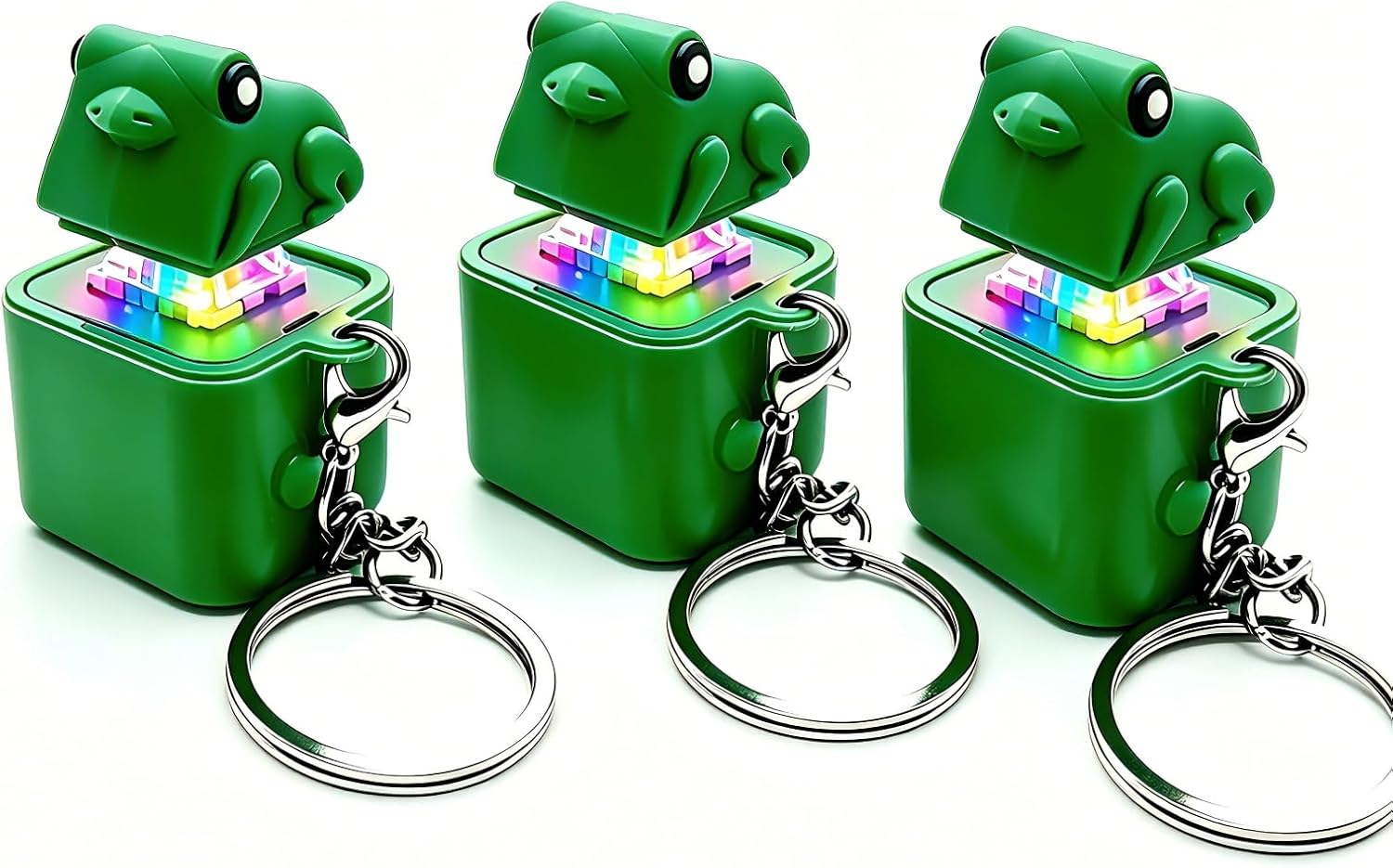3Pcs Frog Keychain,Frog Croaking Fidget Toy,Keychain Rechargeable Keyboard Clicker with LED Lights,Stress Relief Sensory Toy for Adults Anxiety Relief