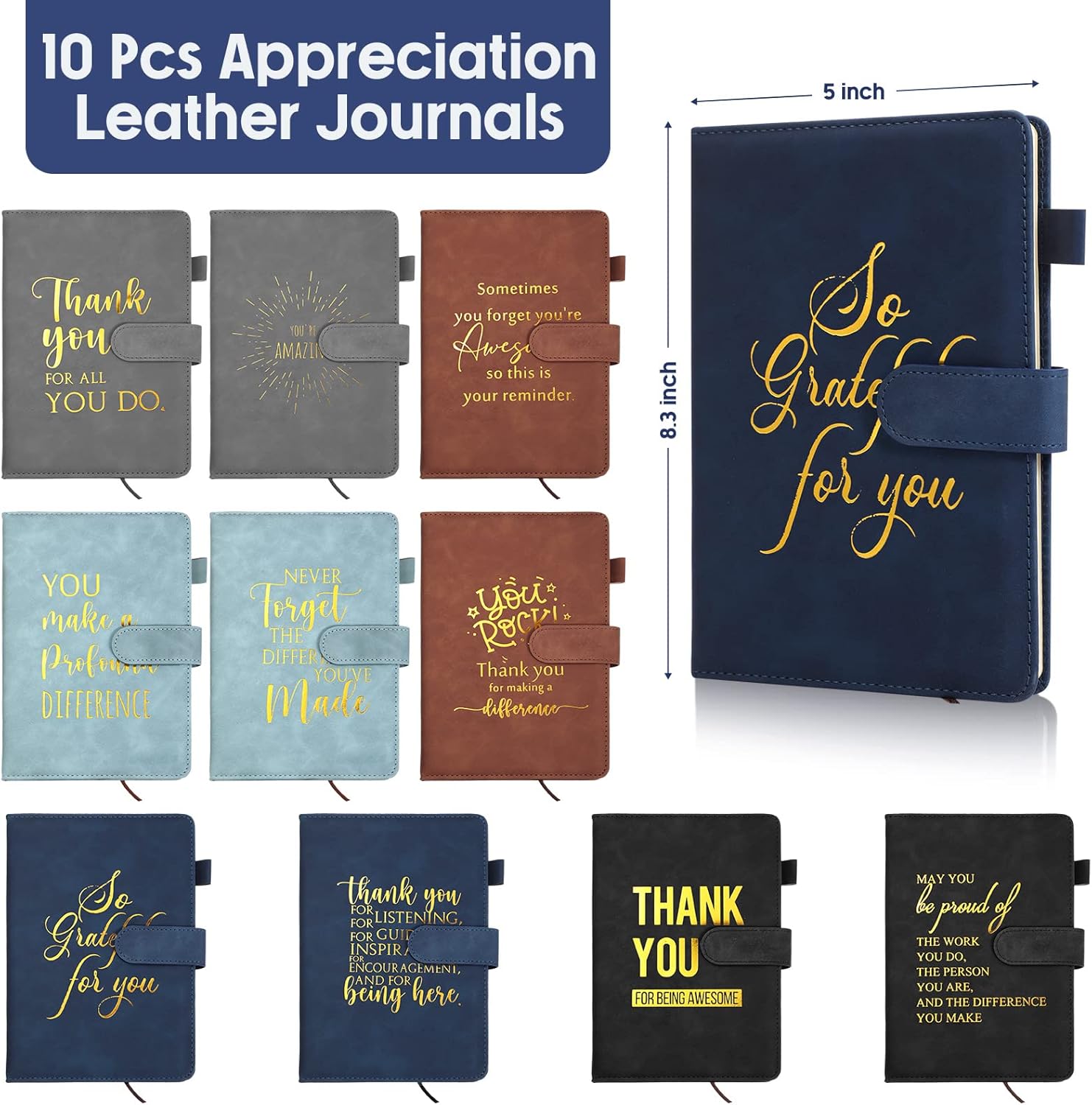 Fulmoon 10 Pcs Employee Appreciation Gifts Bulk Inspirational Thank You Notebook A5 Leather Notebooks Thank You Gifts for Coworker Team Staff Secretaries Office Group Supplies(Classic)
