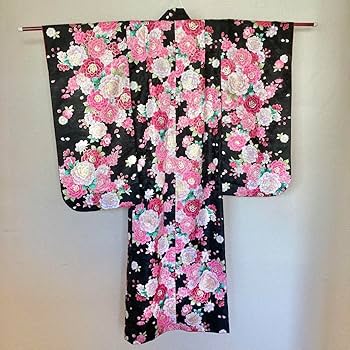 Amazon.co.jp: 七五三7歳女の子花柄×黒着物襦袢小物セット
