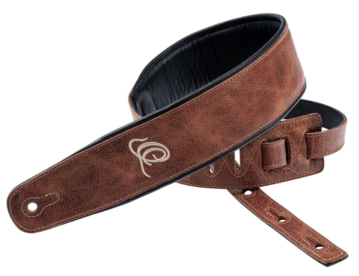 Ortega Guitars Tracolla per Chitarra Regolabile – Chitarra Acustica / Elettrica, Basso Acustico / Elettrico – Classic Series – Vera Pelle, Vintage Caramel (OSCL-5)