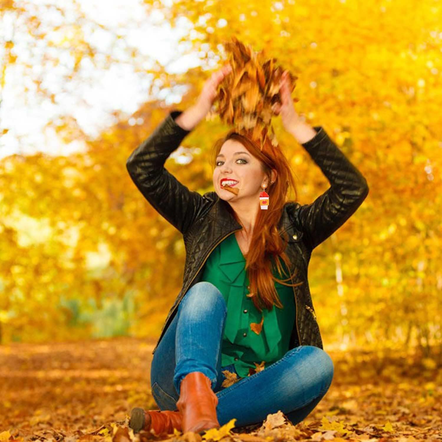 Thanksgiving Earrings for Women, Fall Earrings Beaded Maple Leaf Earrings Sunflower Pumpkin Drop Dangle Earrings Thanksgiving Autumn Party Jewelry Gifts - Image 2