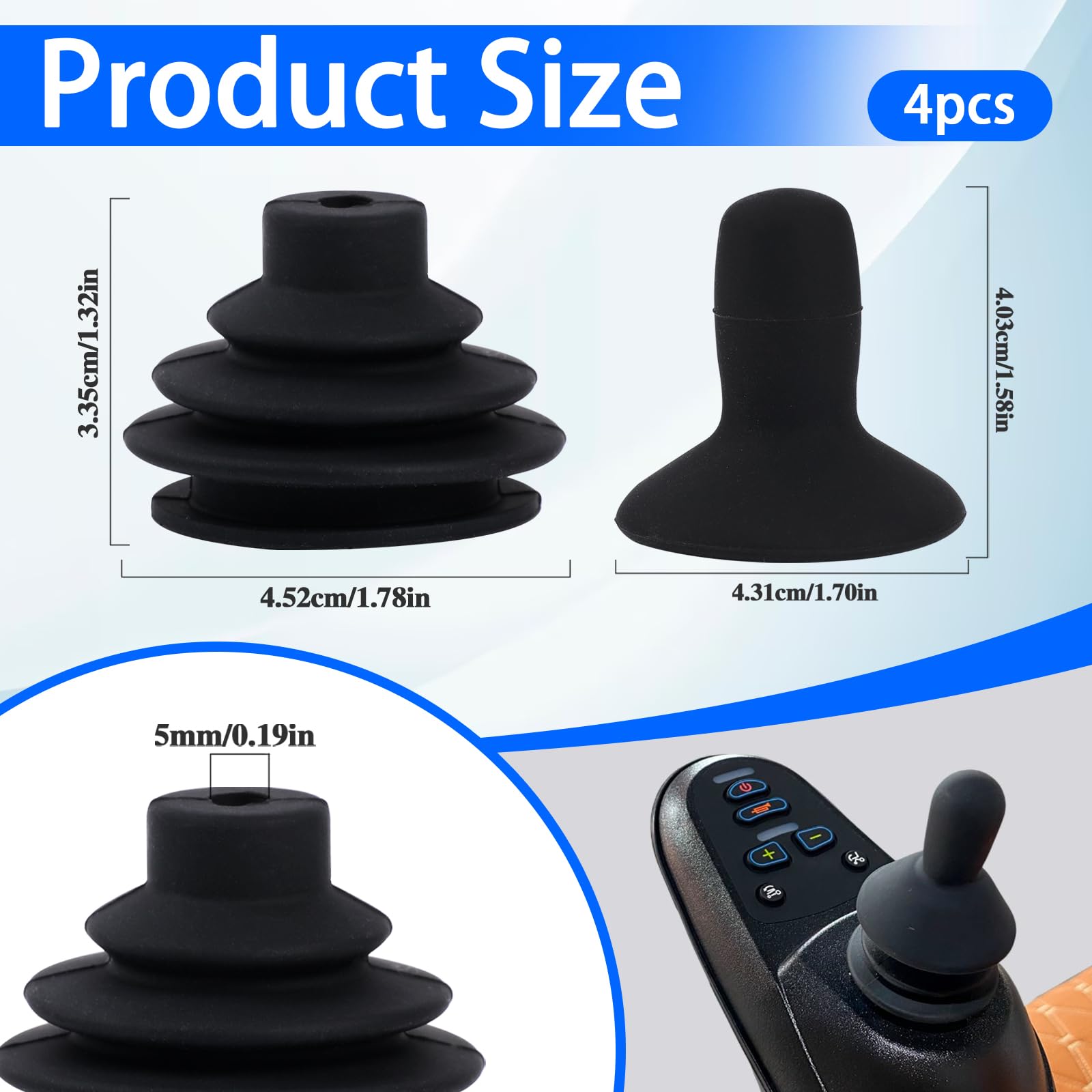 4 pomos y polainas para mando de silla de ruedas, accesorios para palanca de mando, tapa de botón para scooter de movilidad eléctrica, color negro