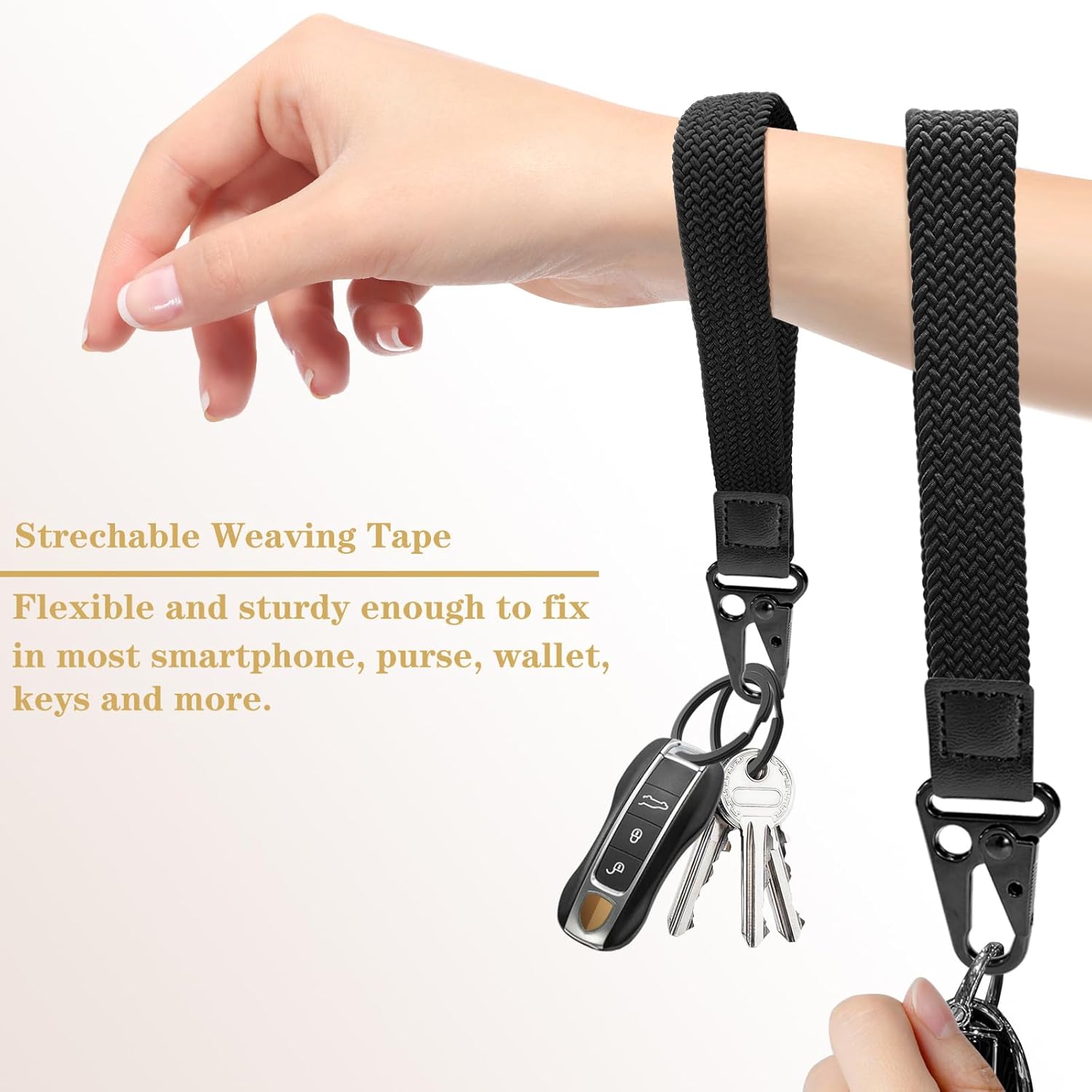 Stretchy Wristlet Keychain, Wrist Lanyard Strap Key Chain Holder to Hold Keys Wallet Phone ID Badge for Men Women - Image 2
