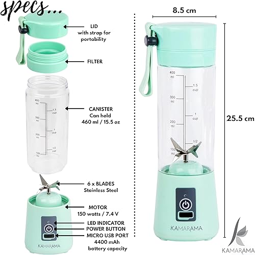 Miniatura 5 de Licuadora portátil para batidos y licuados de frutas, recargable de fusión de 15.5 onzas y exprimidor portátil viene con correa de transporte, cable