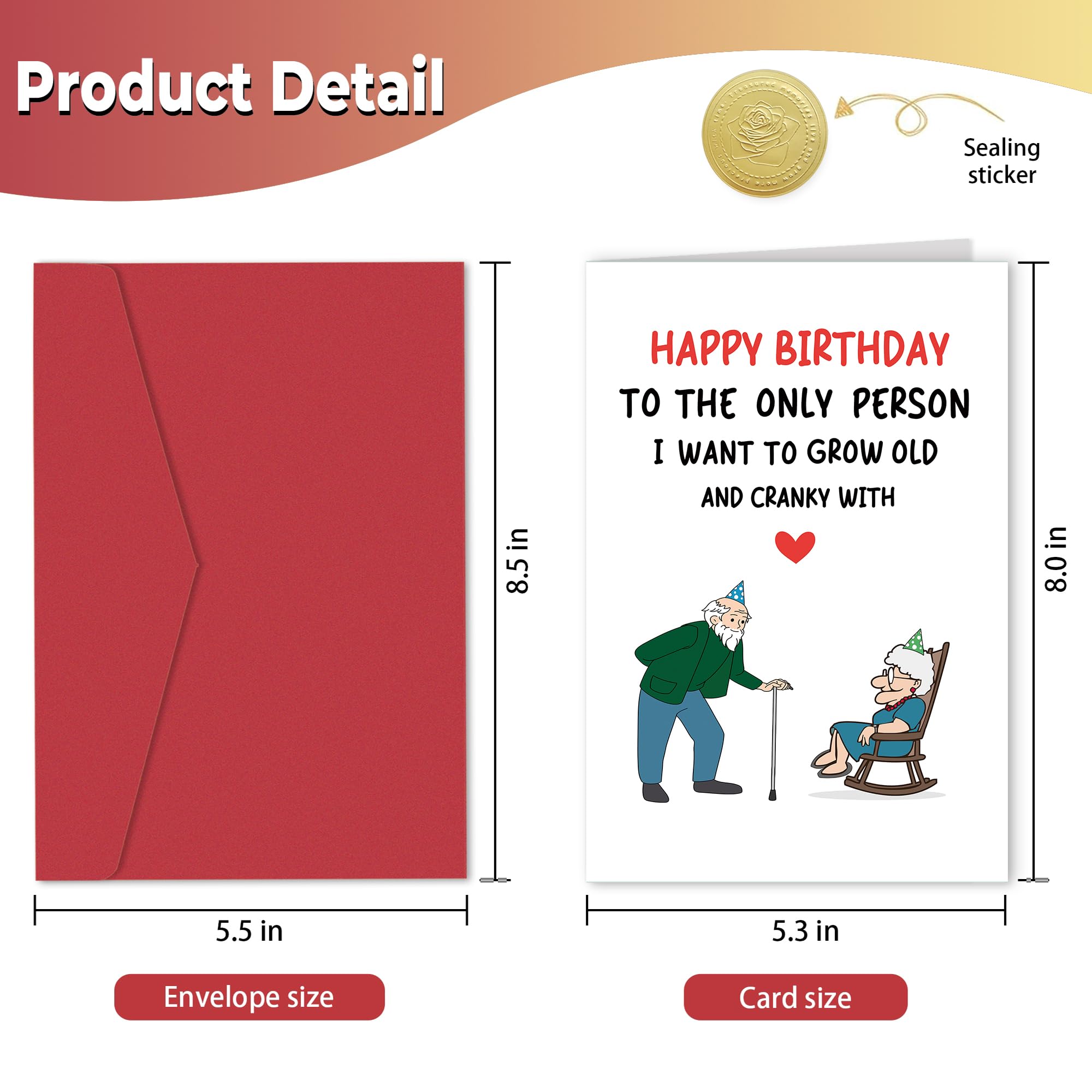 Divertida tarjeta de cumpleaños para marido y esposa, tarjeta de cumpleaños romántica para hombres y mujeres, feliz cumpleaños para la única persona con la que quiero crecer viejo y cranky