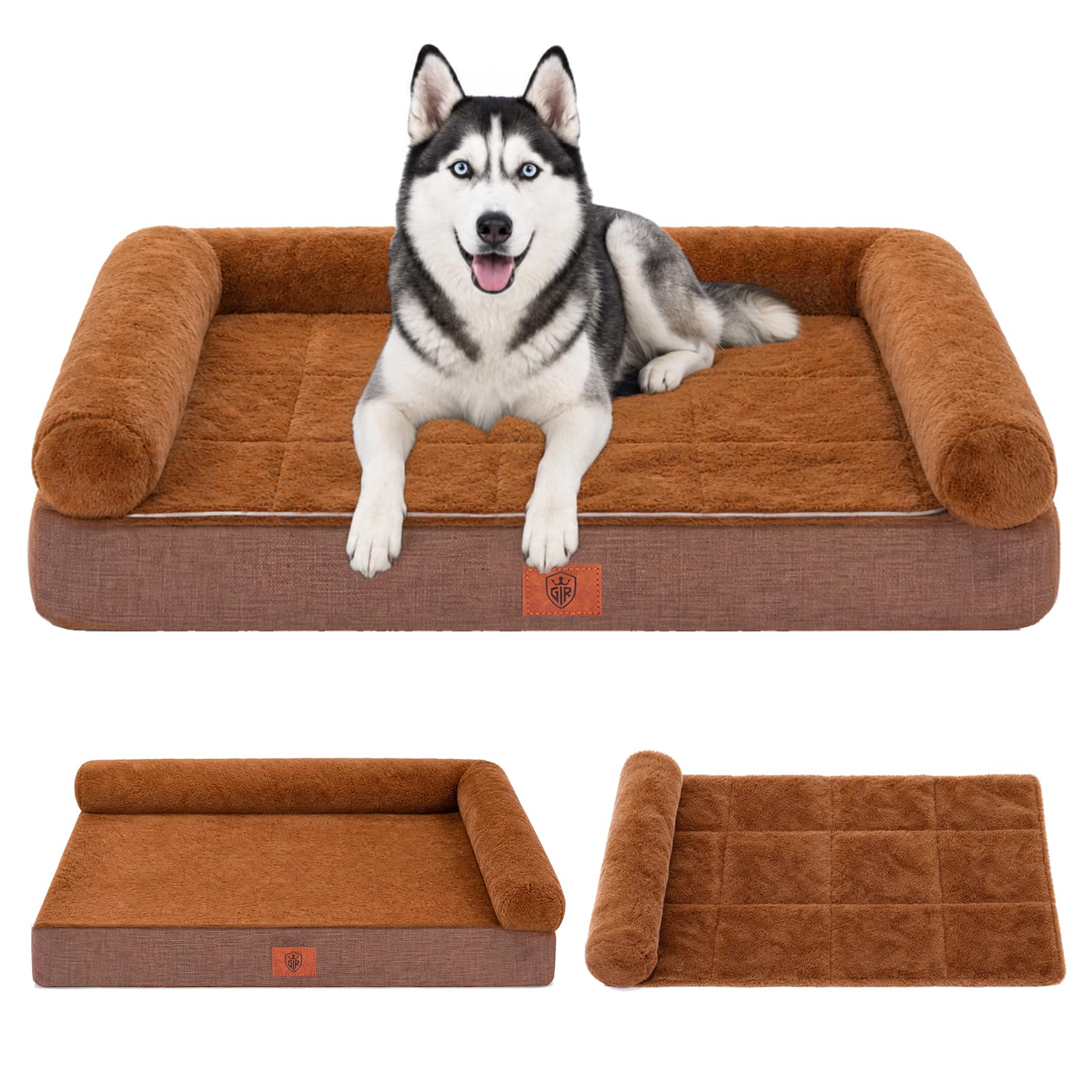 GTPLAYER Large Dog Bed Sofa Washable Orthopedic Dog Beds Brown 90*66*16CM
