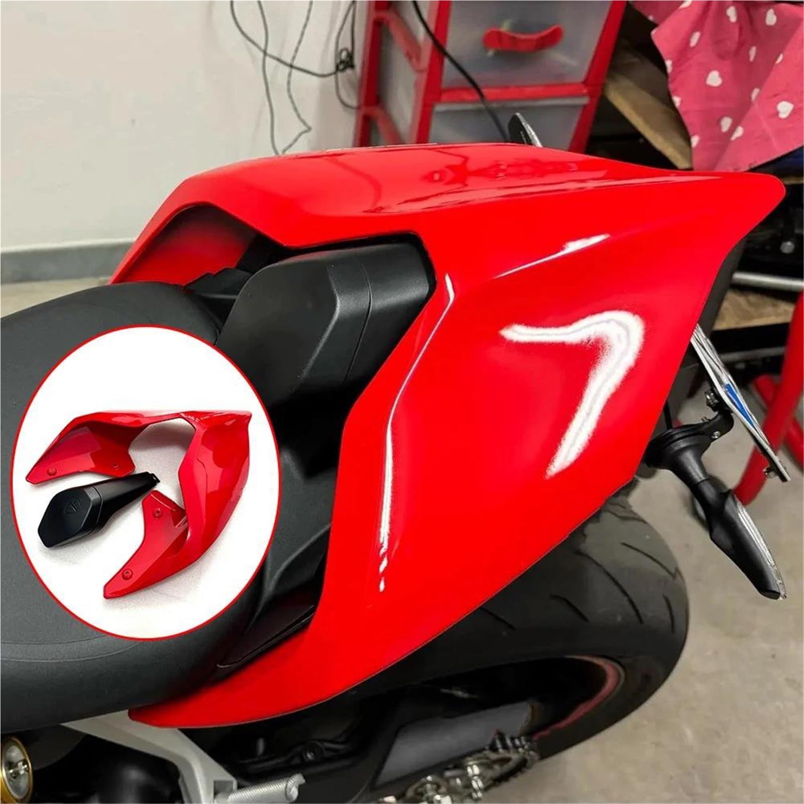 Generisch Motorrad-Heckabdeckung, Heckverkleidung, Einzelsitzabdeckung, Heckhöcker Für Ducati Für Panigale V4 V4S V4R V2 2018-2023(Red A Set)