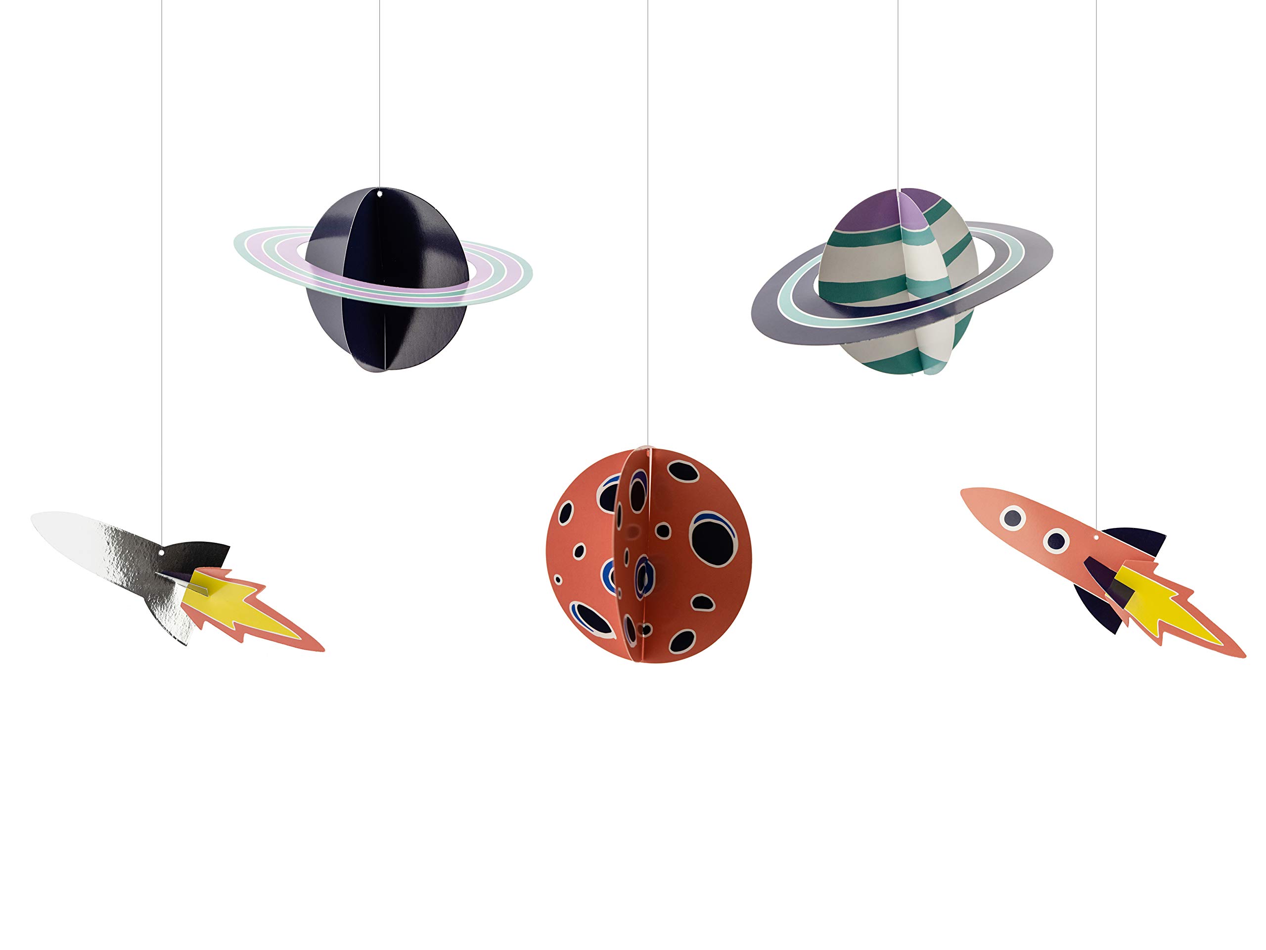 PartyDeco Pack of 5 Rockets and Planets for Party, Space Adventure, Cardboard, Multicoloured, Taglia Unica — image 1