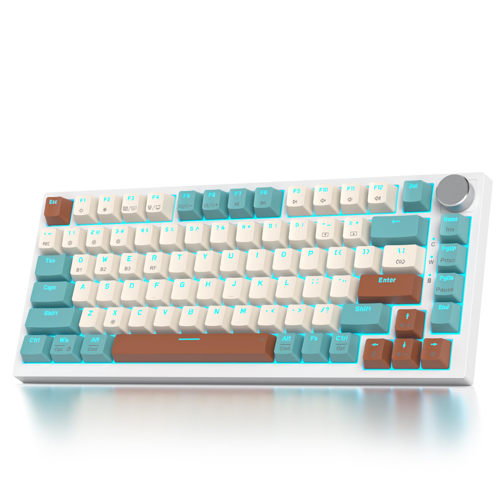 SOLIDEE tastiera gaming meccanica 75 percento con manopola,Bluetooth 5.0/2.4GHz/USB-C tastiera meccanica gasket,tastiera hot swappable,RGB Retroilluminata per Win Mac,Cream Grey Switch(82 Brown)