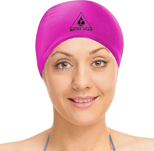 Vista 9 de Water Gear Synthetic Fiber Swim Cap - Comfortable and Durable Swimming Cap - Keeps Short or Long Hair Dry marino