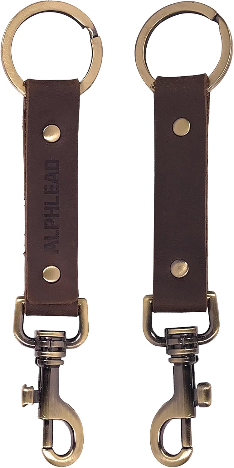 Alphlead Genuine Brown Leather Key Chain Ring, Attaches to