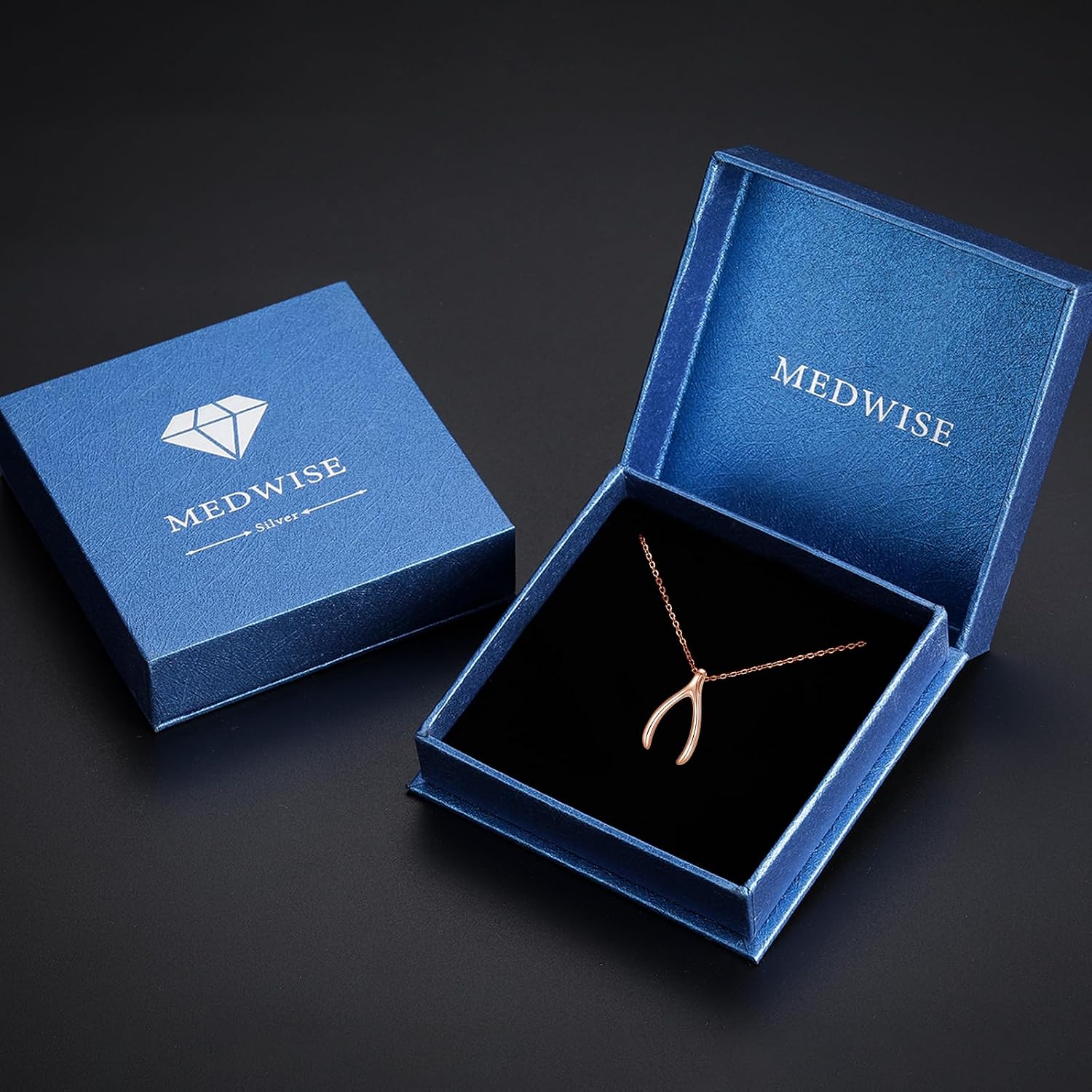 MEDWISE Silver/Gold/Rose Gold Wishbone Amulet Necklace for Women 925 Sterling Silver Classic Wishbone Pendant Necklace Wishbone Charm for Christmas Mothers Day Birthday Gifts
