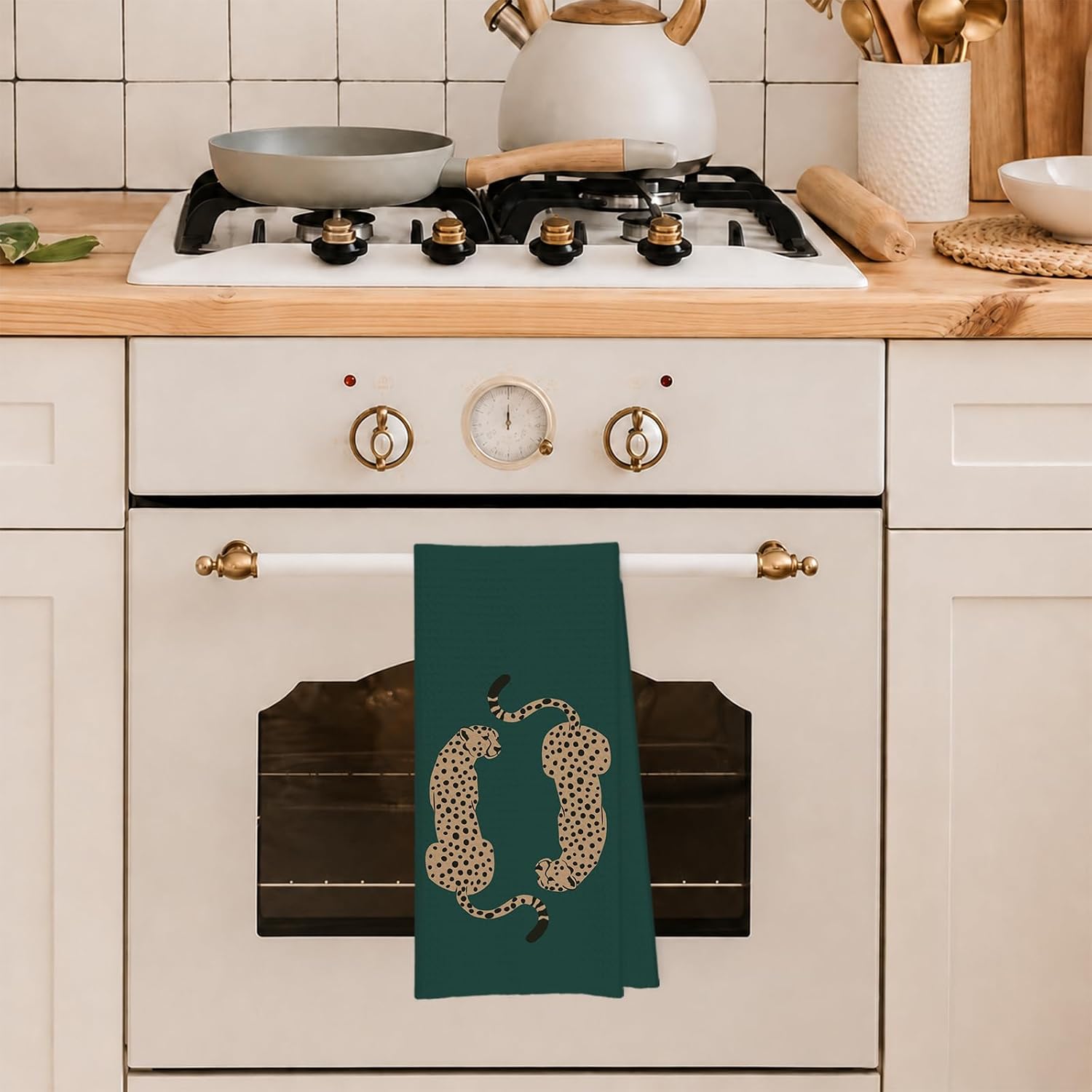 Emerald Green Boho Leopard Kitchen Dish Tea Towels Decor 16x24 Inch