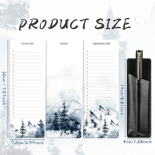 Miniatura 3 de Epakh 3 juegos de listas de comestibles bloc de notas magnético para refrigerador con soporte para bolígrafo de piel sintética, bloc de notas para