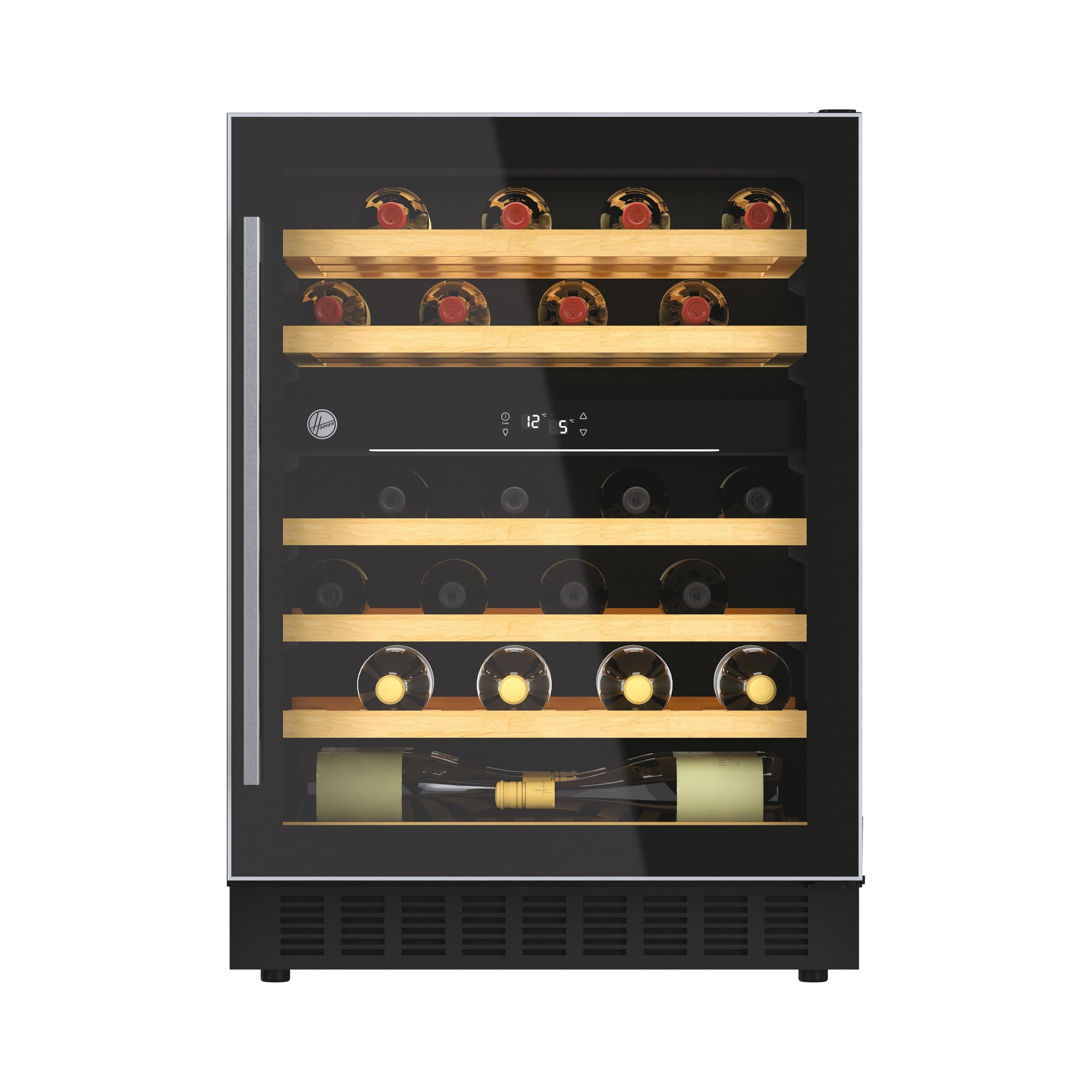 Hoover Integrated 60cm Wine Cooler, 46 Bottle Capacity, Dual Temperature Zone, Black - HWCB 60 UK/1