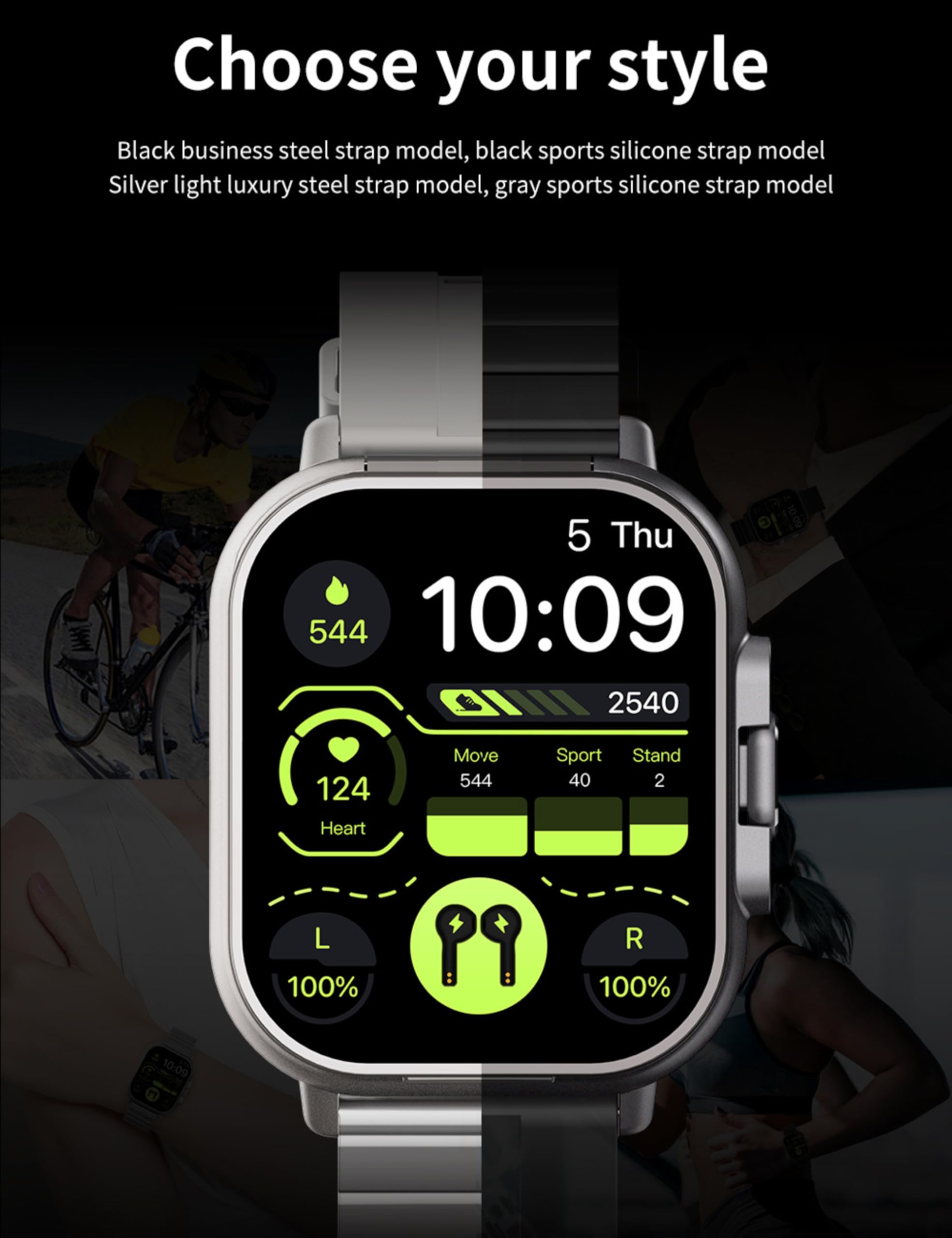 Reloj Inteligente 2 en 1 con Auriculares Inalámbricos, Pantalla de 2.01 Pulgadas, Compatible con iOS y Android, Diseño Innovador, Color Plateado