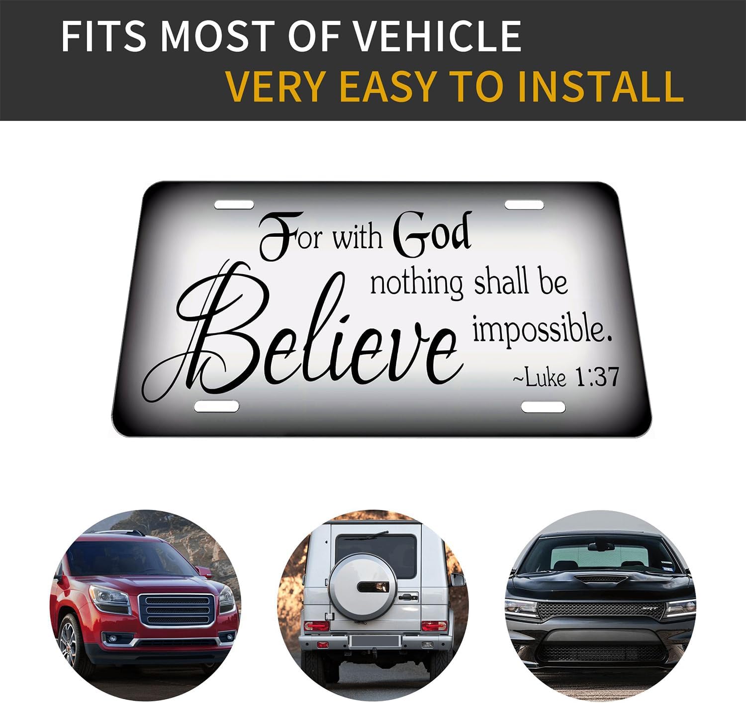 for with God Nothing Shall be Impossible.Decorative Front License Plate Cover.Wall Decoration.Vehicle Decoration.Female License plate6x12inch 4(Holes)