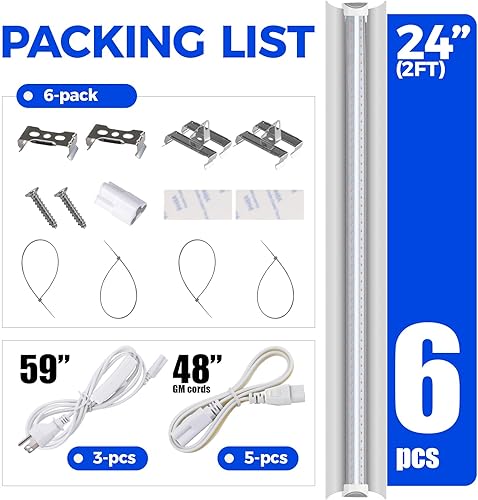 Miniatura 6 de Barrina Luz LED de crecimiento, 144 W (6 x 24 W, equivalente a 800 W), 2 pies T8, espectro completo, alto rendimiento, diseño enlazable, bombilla