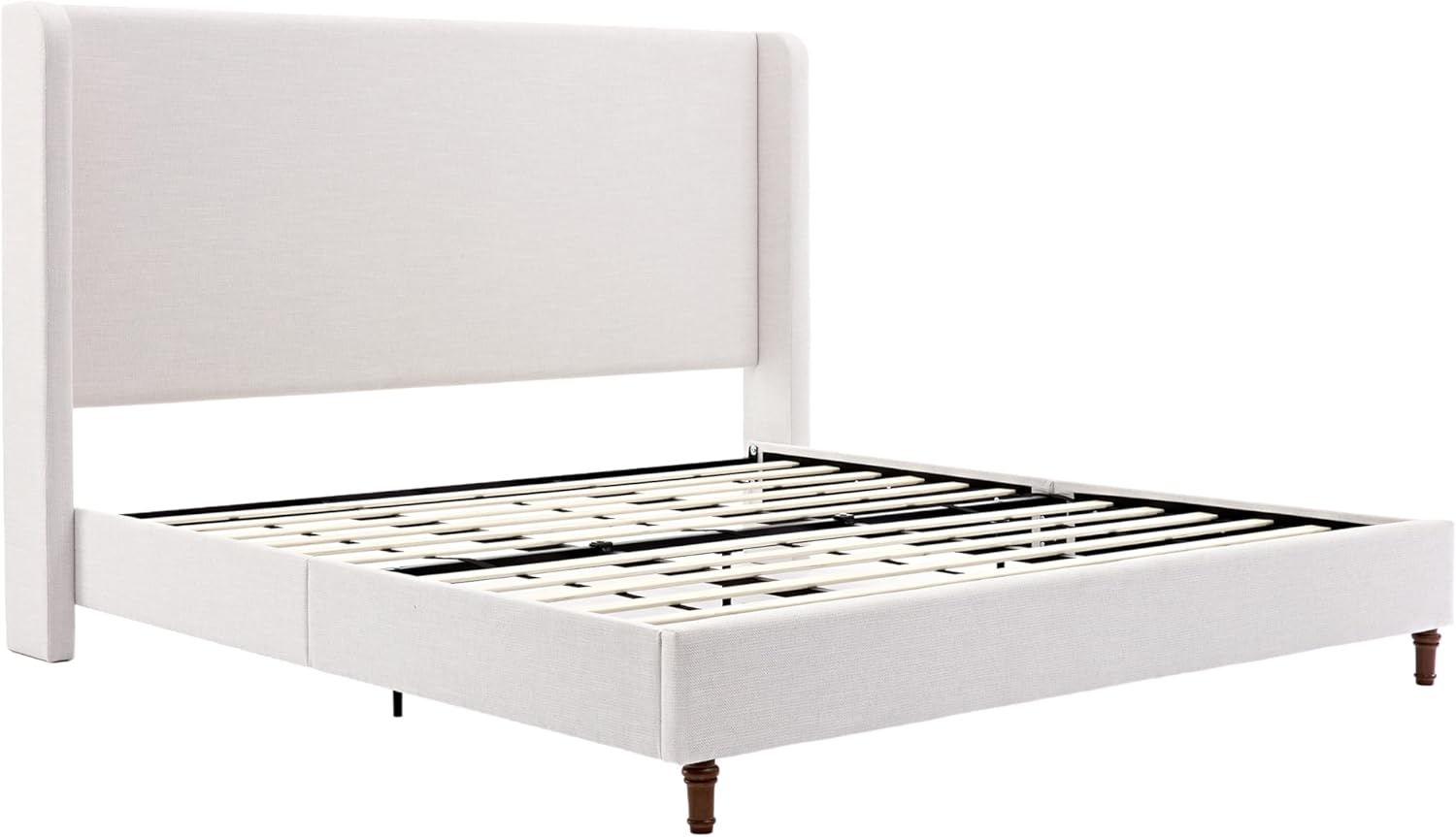 GDFStudio Tall Headboard Upholstered Bed,King Size Platform Bed Frame with Headboard Wingback,54" High No Box Spring Needed Easy Assembly Elegant Simplicity Textured Ivory Canvas