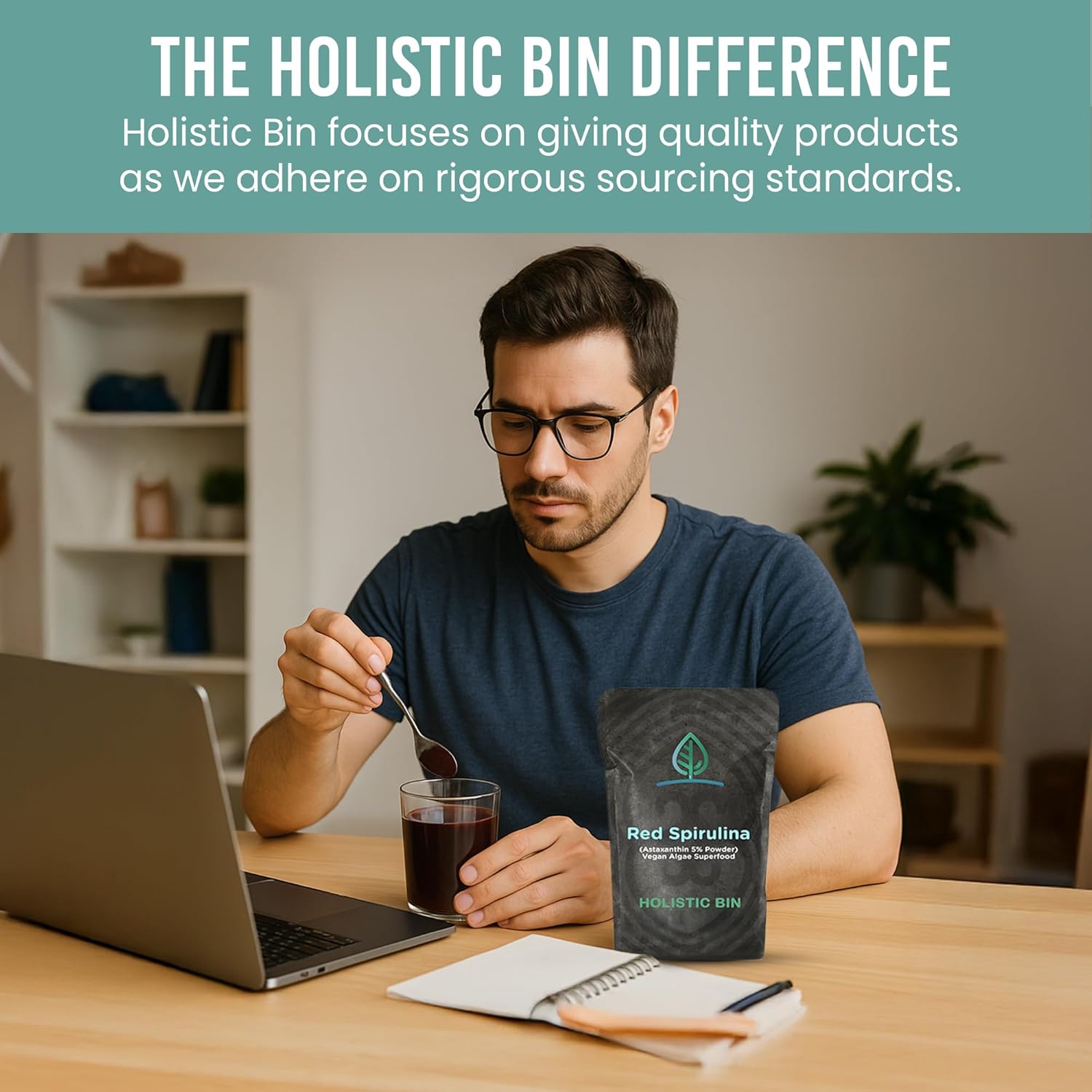 Holistic Bin Organic Astaxanthin Powder | Powerful Natural Antioxidant Supplement for Smoothies and Capsules | Whole Haematococcus Pluvialis Algae Supplement (20 Grams) - Image 7