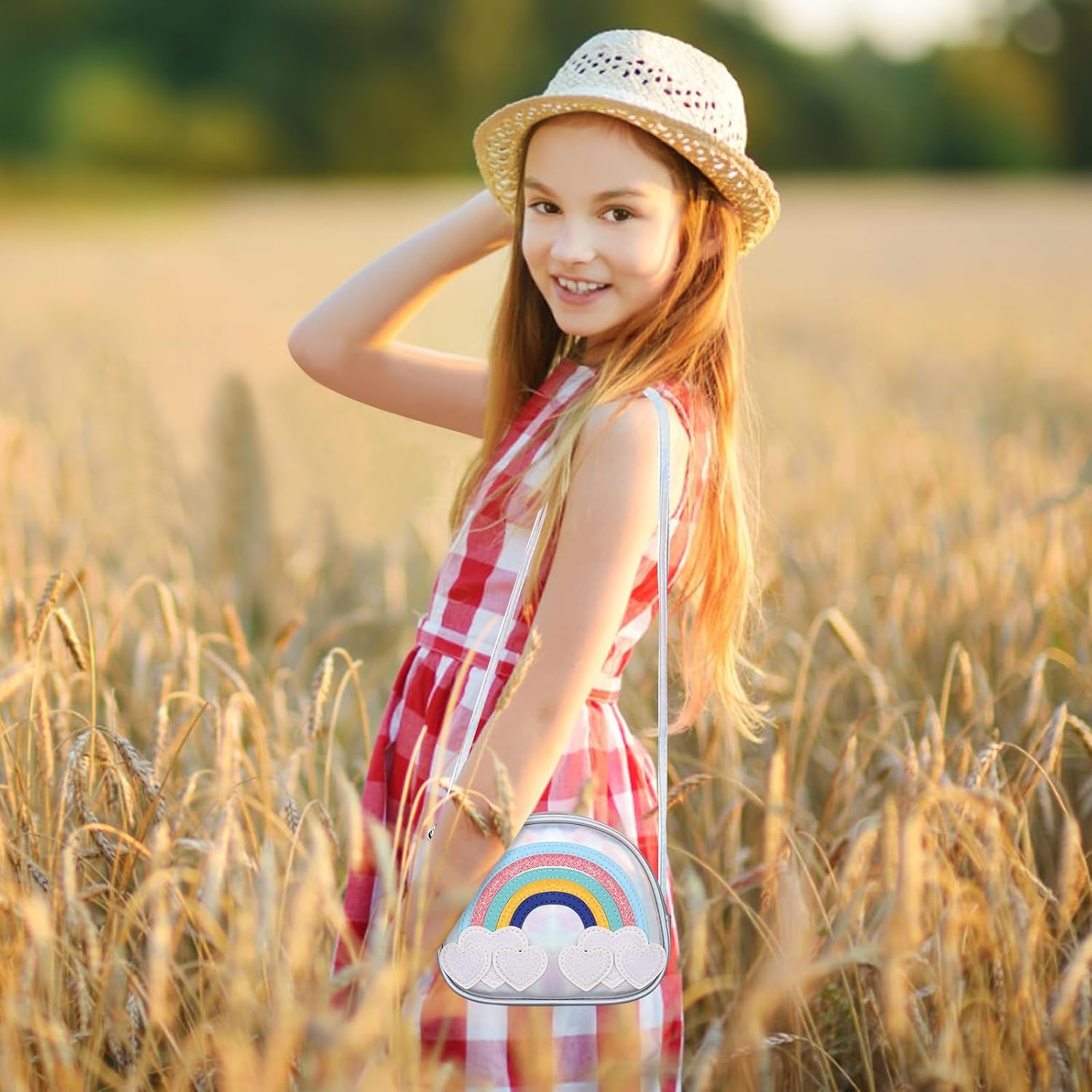Cute Leather Rainbow Crossbody Bag for Little Girls