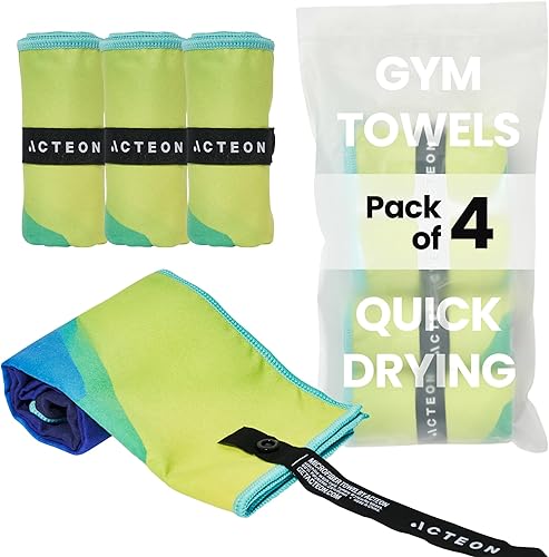 Acteon Toalla de gimnasio de microfibra de secado rápido, paquete de 4 unidades, sin olor, toallas de entrenamiento súper absorbentes, sudor