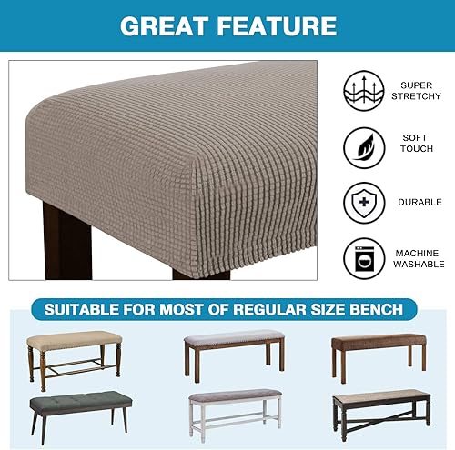 Miniatura 10 de Fundas de banco elásticas de tela jacquard, extraíbles y lavables, color caqui, con parte inferior elástica, protectores de banco medianos, fundas