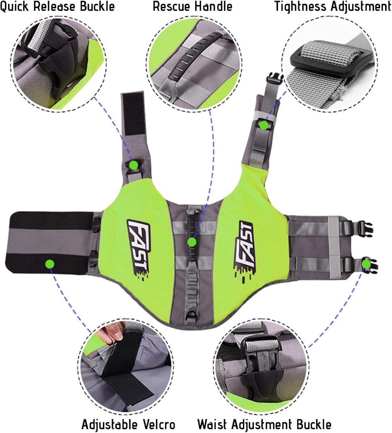 Chaleco Salvavidas para Perros Ajustable Resistente al Desgarro de Seguridad con Asa de Rescate para Natación Flotación para Mascotas Pequeñas Medianas Grandes, Green, XL