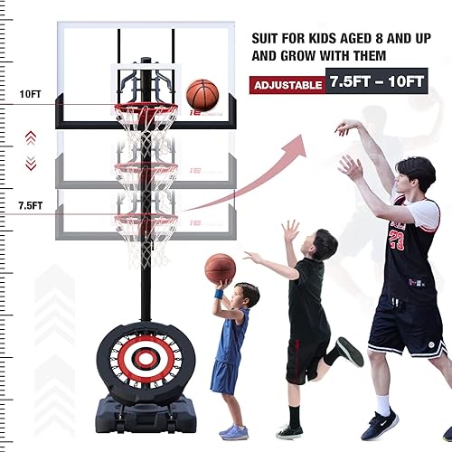 Miniatura 3 de IE SPORTS Sistema de aro de baloncesto portátil, altura ajustable de 7 a 10 pies para adolescentes y adultos, aro de baloncesto al aire libre de 54