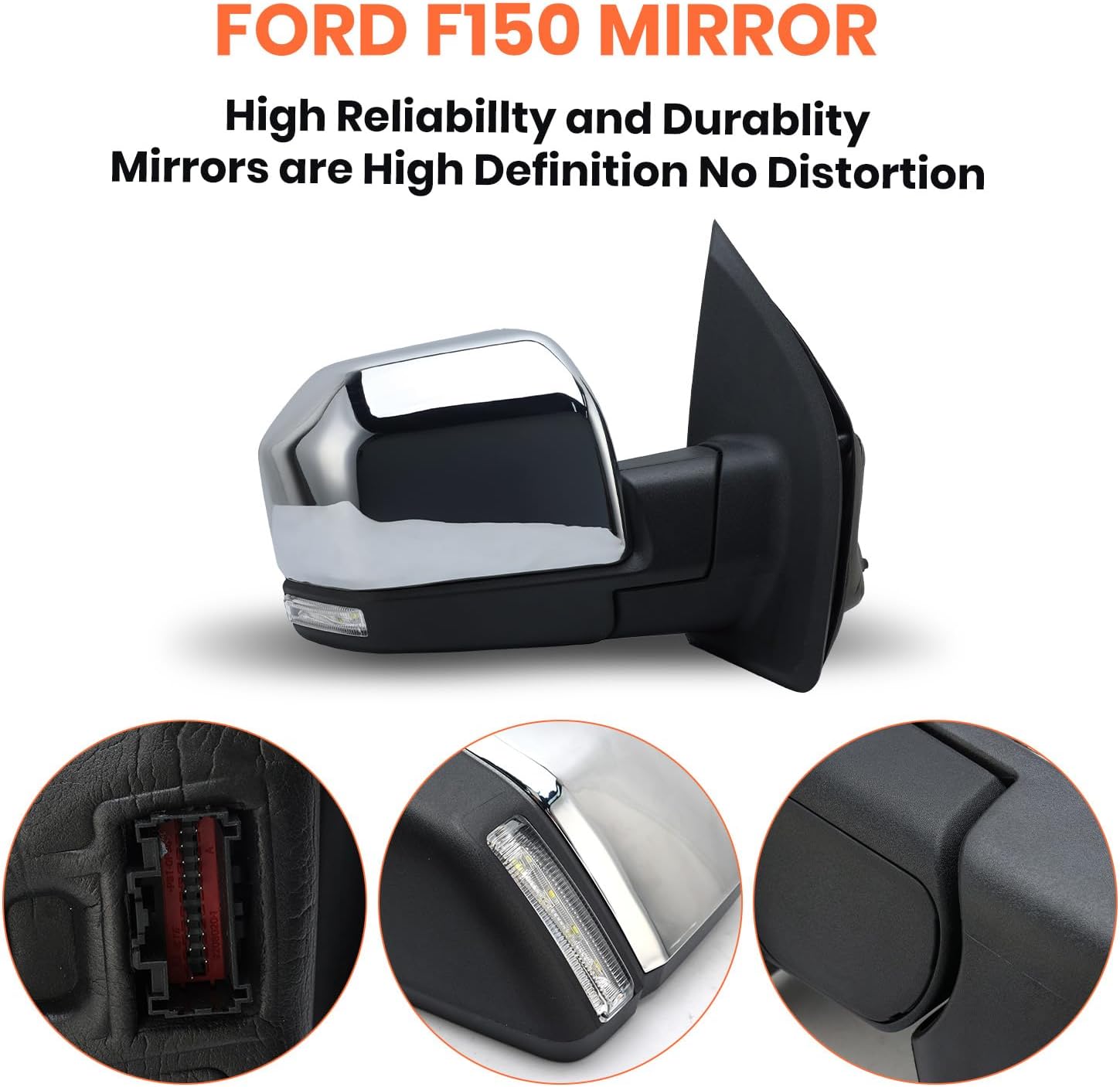 Right Passenger Side Mirror Fits 2015-2018 Ford F150 Mirrors with Power,Heated,Puddle Lights,Blind Spot Detection,Turn Signal,Memory,Power Folding,Without Camera,FO1320528（16 Pins) Chrome
