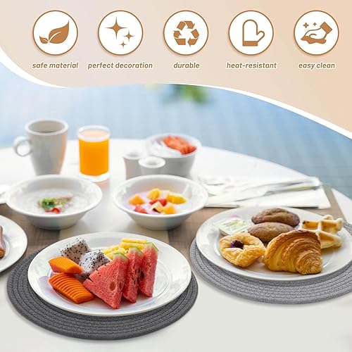 Miniatura 4 de Billbotk Juego de 4 manteles individuales redondos tejidos, manteles individuales de cocina de 13 pulgadas para mesa de comedor, salvamanteles para