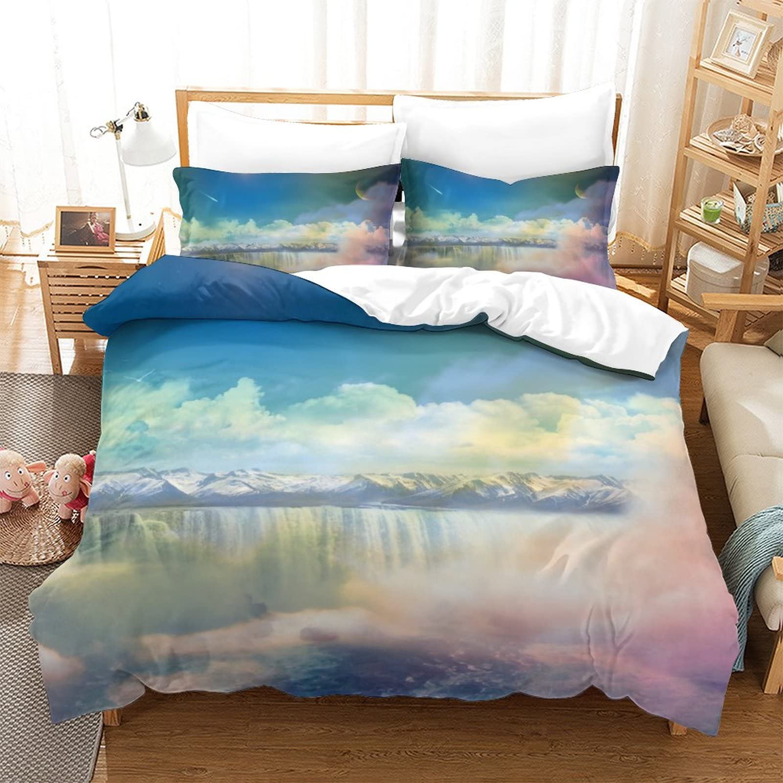 Housse de couette imprimée en 3D Fantasy Natural Landscape parure de lit King confort 3 pièces