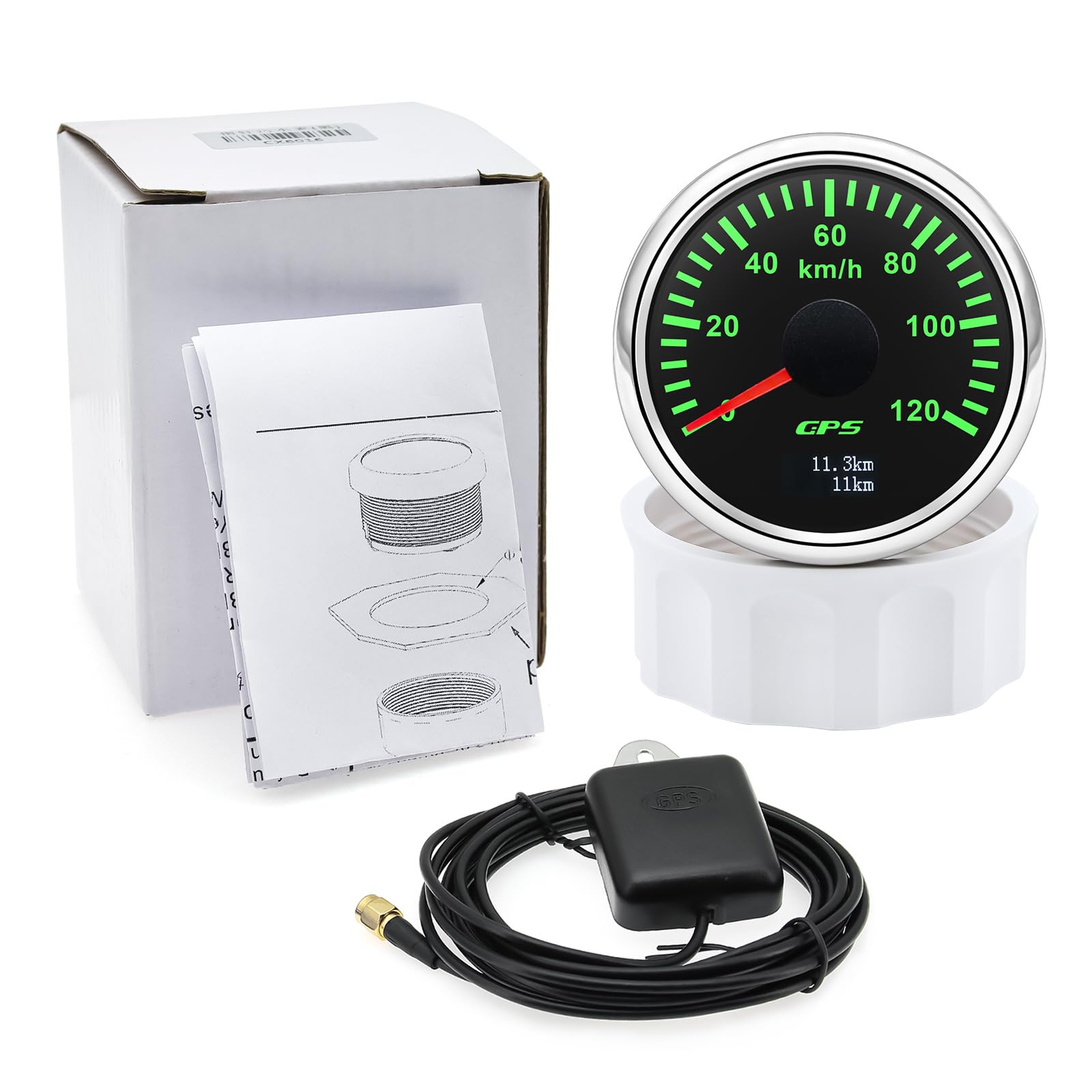 Compteur de vitesse GPS 52mm pour bateau, tachymètre, odomètre 0-120 km/h, étanche IP67, tachymètre 7 couleurs, instrument de mesure pour voiture bateau yacht 12V/24V