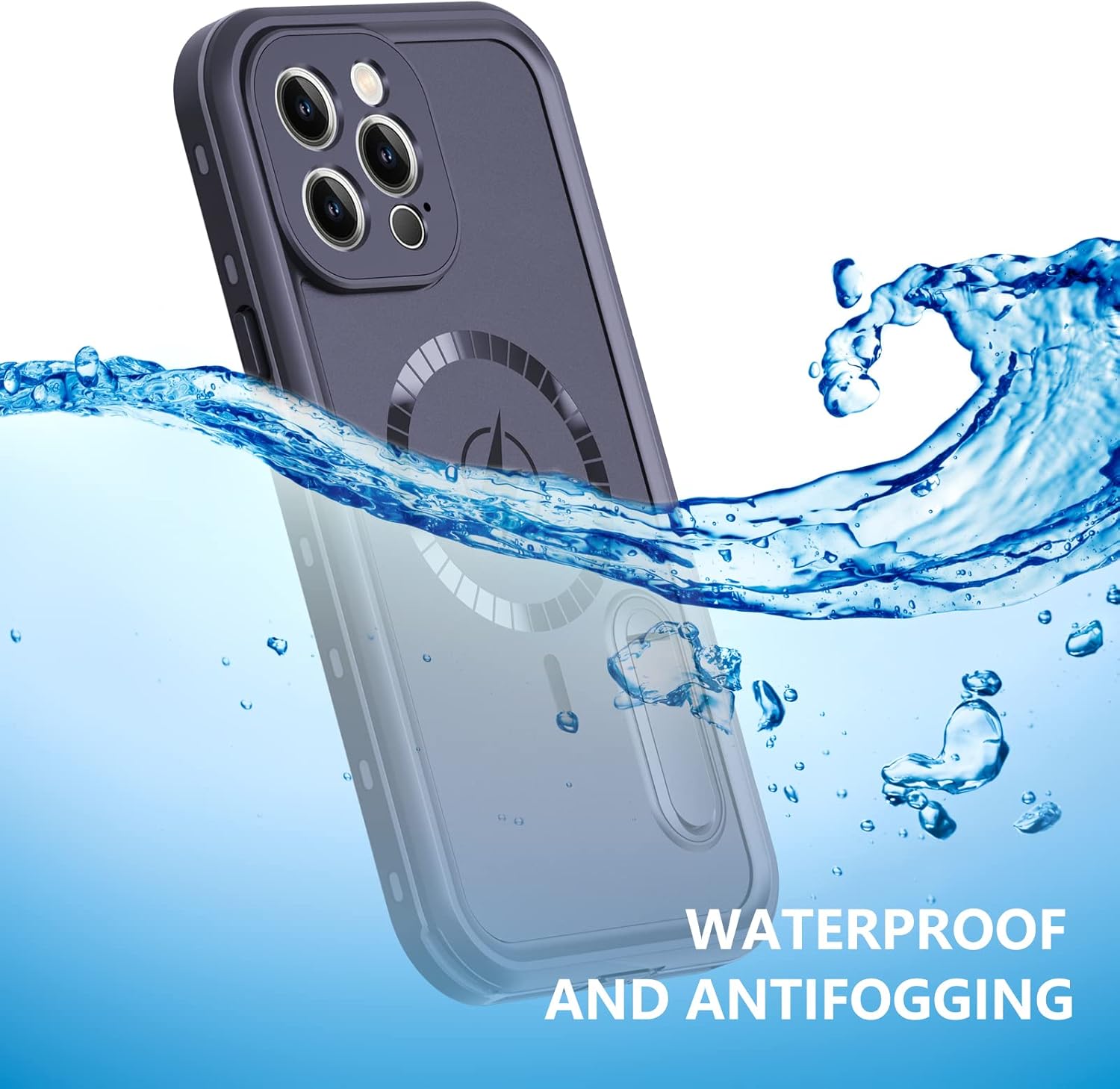 Omio for iPhone 13 Pro Max Waterproof Case Compatible with MagSafe, Magnetic Full Body IP68 Shell with Built-in Screen Protector Military Grade Shockproof Cover with Stand for Men Women Blue - Image 2