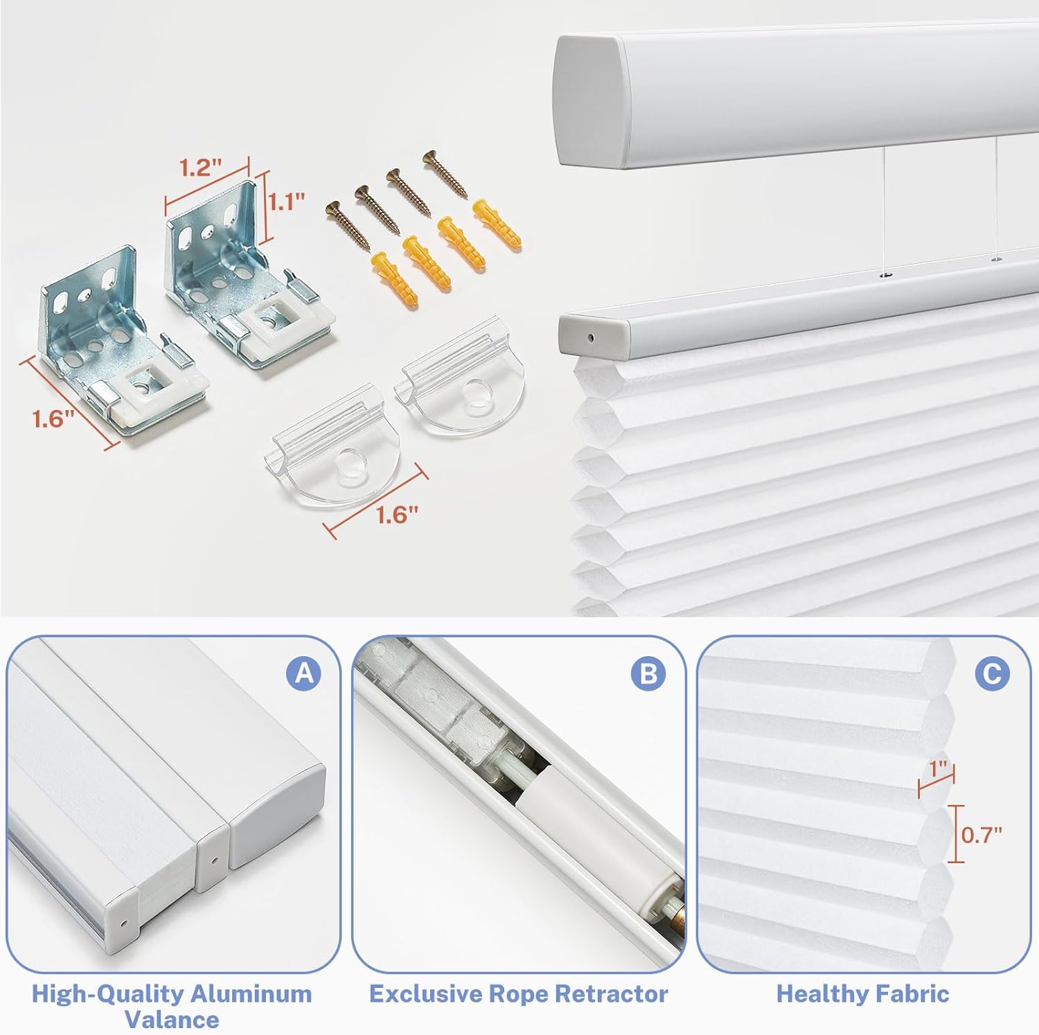 UrMoon Top Down Bottom Up Cellular Shade Cordless Cellular Shade for Windows Blinds Thermal Insulated Honeycomb Blinds for Indoor Windows (Light Filtering - White, 26.5" W x 64" H)