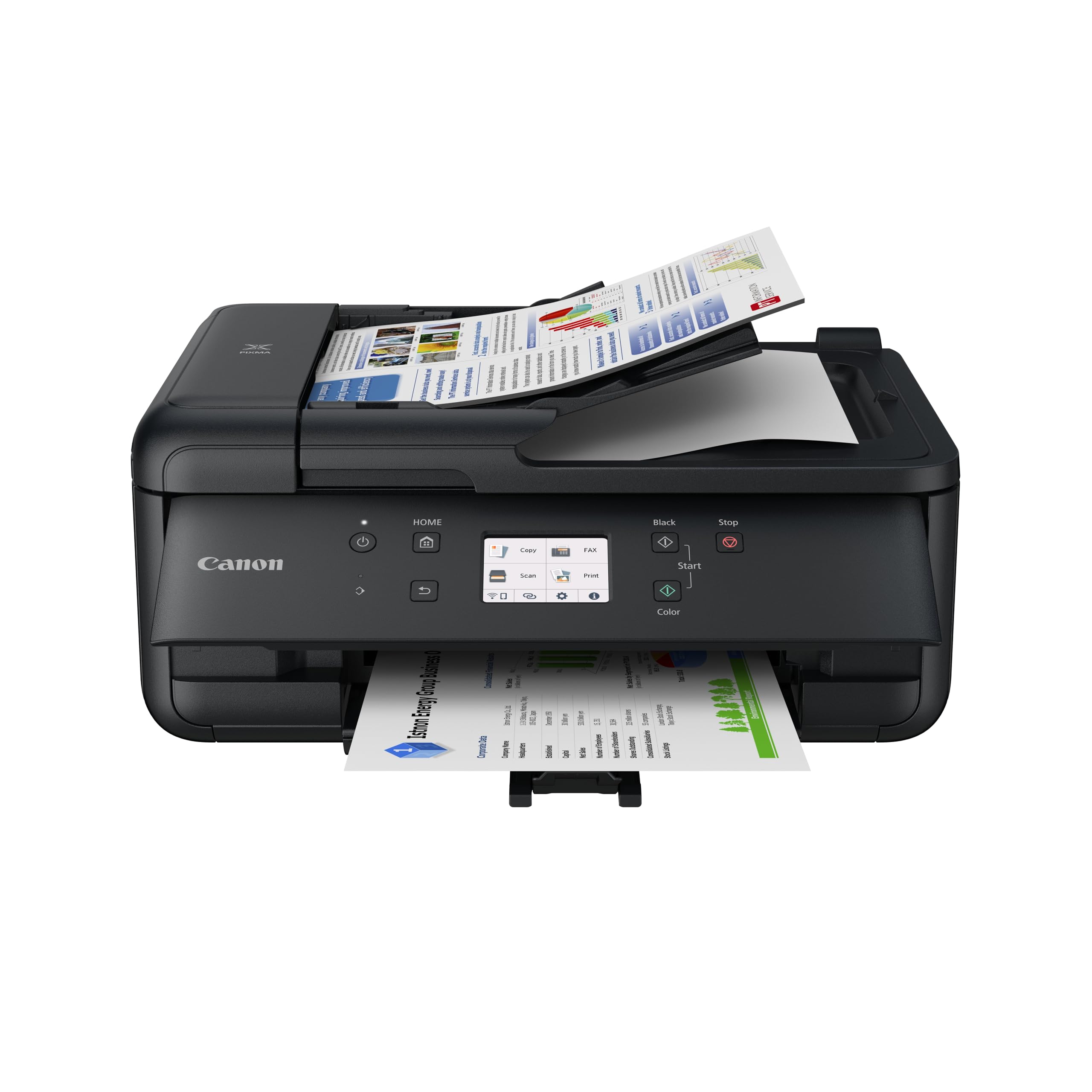 Canon Pixma TR7650 Impresora Multifunción 4 en 1, Sistema de Inyección de Tinta, Copiar, Imprimir, Escanear, Fax, WiFi, 5 Cartuchos de Tinta Independientes, ADF 20 Hojas, Pantalla Táctil, A4, Negro