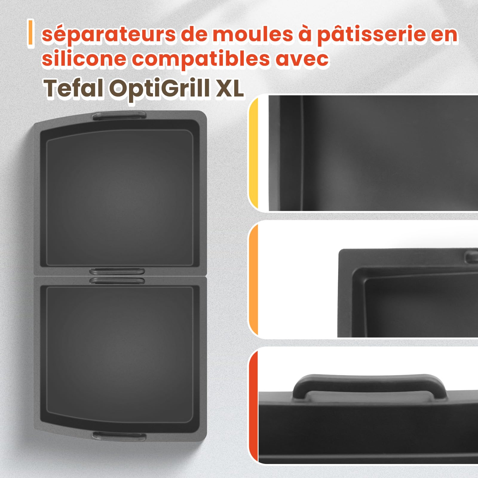 2 Pièces Séparateurs de Cuisson compatible avec Tefal OptiGrill XL, Elite XL, Plus + XL, Elite Plus XL, plat de cuisson moule accessoire pour Tefal Optigrill, 2 x insert de plat de cuisson en silicone